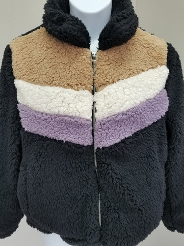 Color Block Zip-Up Sherpa Jacket