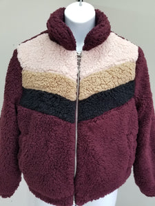 Color Block Zip-Up Sherpa Jacket