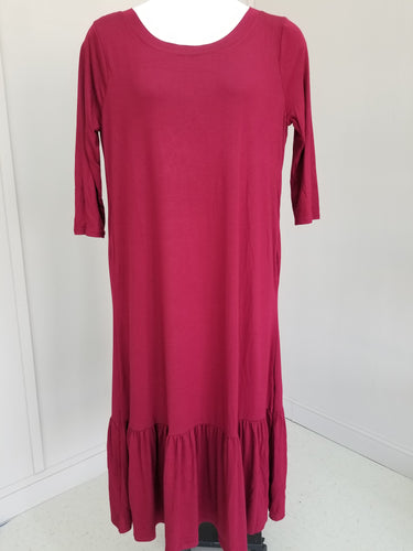 Viscose 3/4 Sleeve Ruffle Hem Long Dress