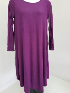 Viscose Long Sleeve Round Neck Pocket Dress