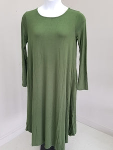 Viscose Long Sleeve Round Neck Pocket Dress