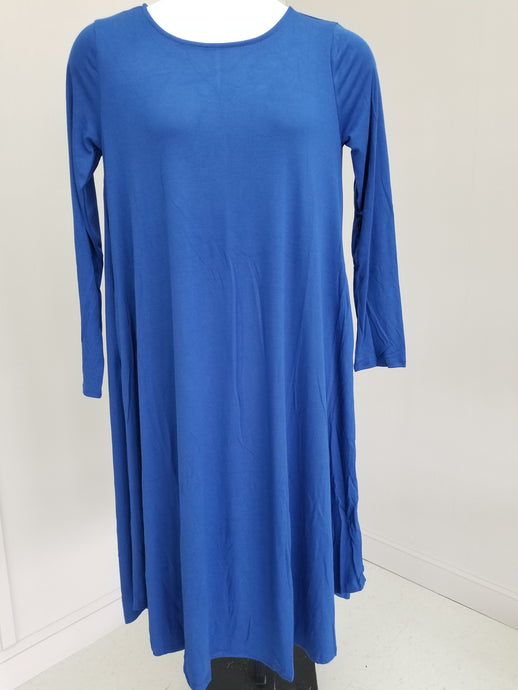 Viscose Long Sleeve Round Neck Pocket Dress