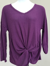 Load image into Gallery viewer, Waffle Knit Long Sleeve Tunic Top with Front Knot