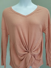 Load image into Gallery viewer, Waffle Knit Long Sleeve Tunic Top with Front Knot