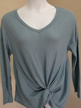 Load image into Gallery viewer, Waffle Knit Long Sleeve Tunic Top with Front Knot