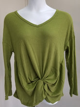 Load image into Gallery viewer, Waffle Knit Long Sleeve Tunic Top with Front Knot