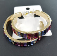 Load image into Gallery viewer, Multi-Gem Color Semi-Hoop Earrings