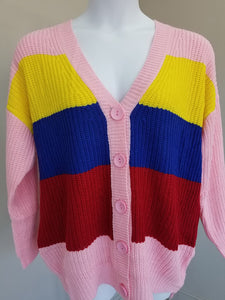Pink & Blue Multi Stripe Button Sweater