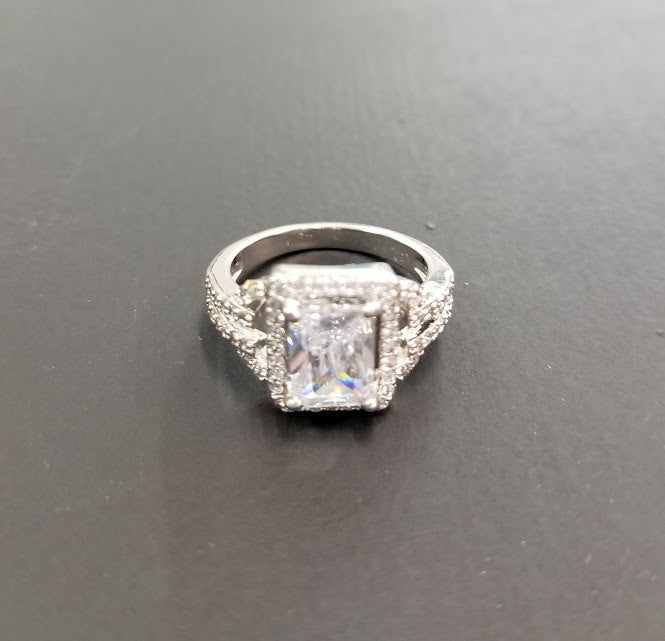 Rectangular Faceted Gem CZ Stone Accent Ring