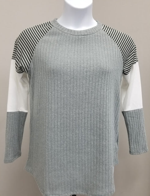 Lurex Rib Raglan Contrast Knit Top