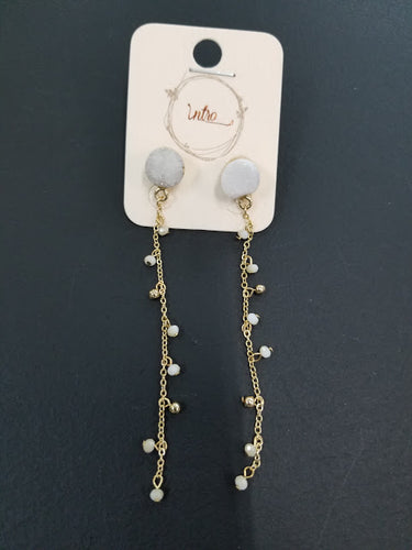 Round Druzy Stone Drop Bead Dangle Earring