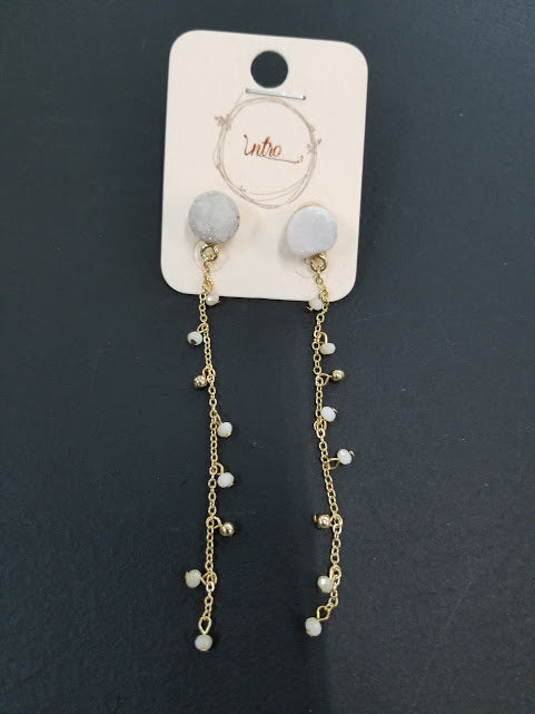 Round Druzy Stone Drop Bead Dangle Earring