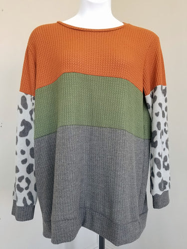 Color Block Animal Sleeve Sweater