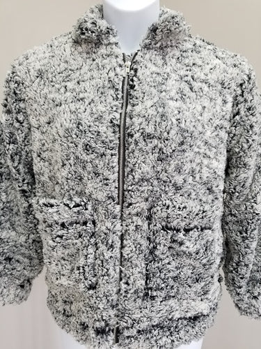 Zip-Up Puffy Sherpa Jacket with Pockets