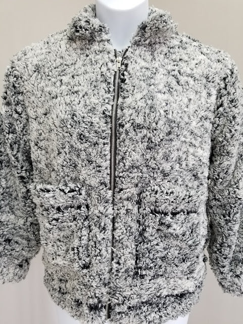 Zip-Up Puffy Sherpa Jacket with Pockets