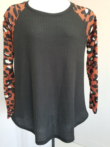 Orange & Black Animal Print Raglan Thermal Blouse