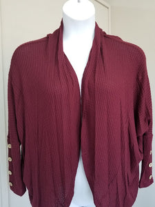 Burgundy Waffle Button Cardigan